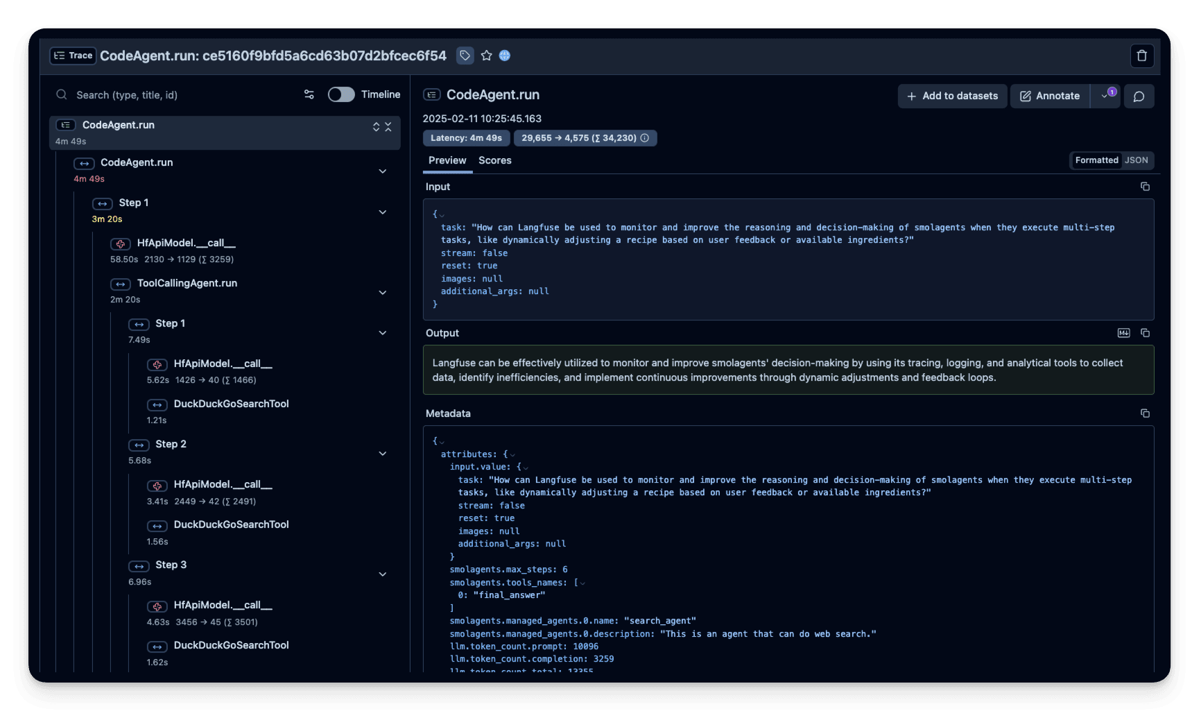 Hugging Face Model Trace in Langfuse